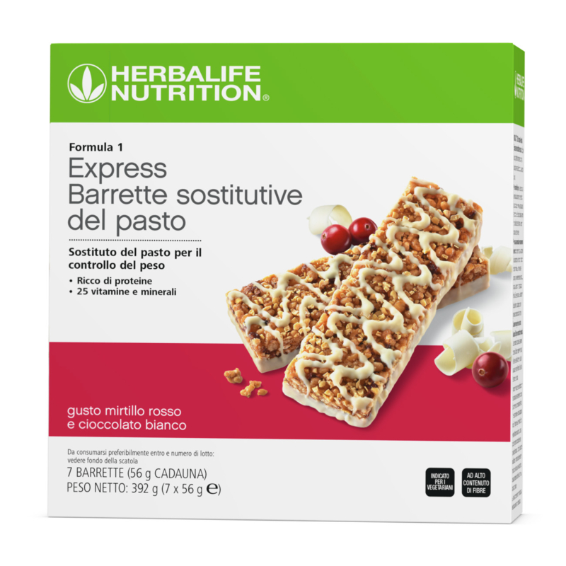Herbalife Formula 1 Express Barrette Sostitutive del Pasto Mirtillo Rosso e Cioccolato Bianco