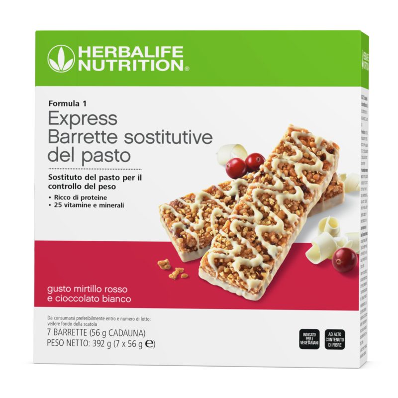 Herbalife Formula 1 Express Barrette Sostitutive del Pasto Mirtillo Rosso e Cioccolato Bianco